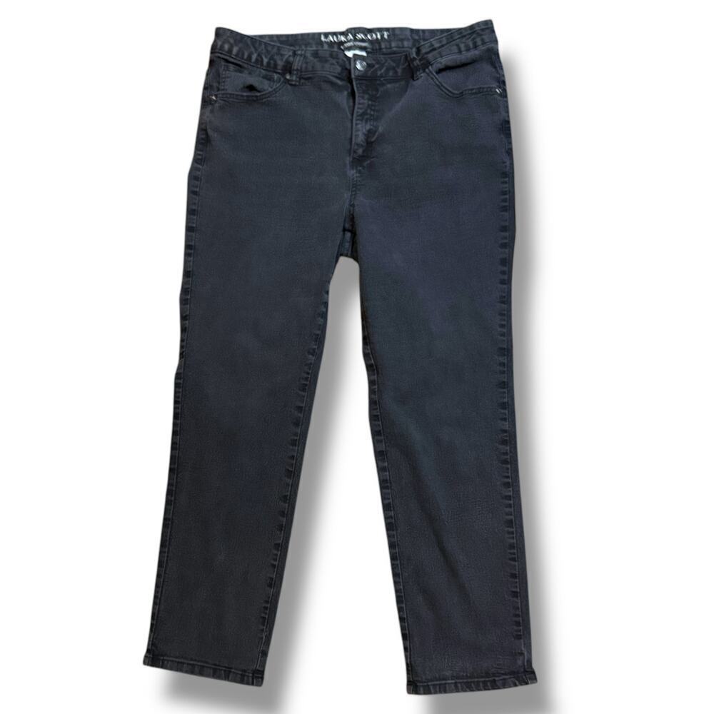 Laura Scott Jeans Womens Faded Black Classic Straight Fit Stretch Denim Size 14